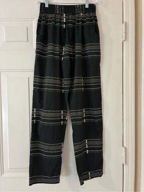Dark Gray Cotton Pants with White and Gray Stripe Detail Size S/M